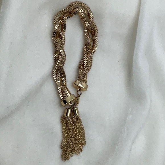 Gold-Tone Braided Bracelet With Two Attached Tassels - Picture 8 of 13